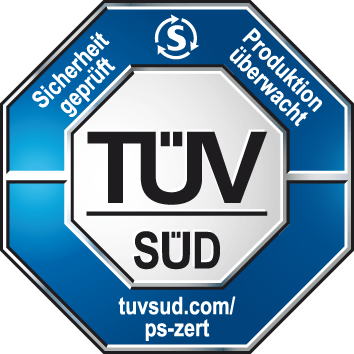 TÜV SÜD Siegel für geprüfte Sicherheit und Qualität bei höhenverstellbaren Schreibtischen