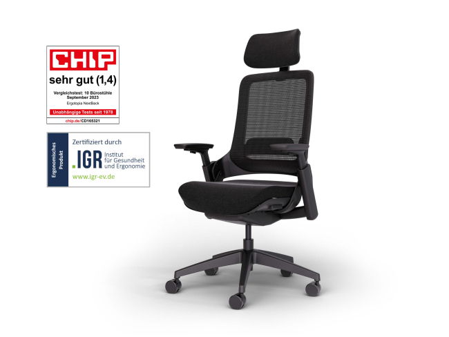 Ergotopia NextBack Pro 2027 - Ergonomischer Bürostuhl mit höhenverstellbarer Kopfstütze