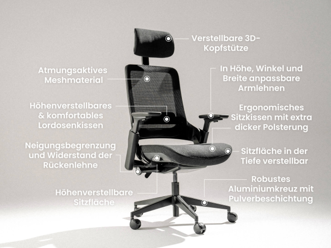 Ergotopia NextBack Pro - Ergonomischer Bürostuhl mit höhenverstellbarer Kopfstütze - 5
