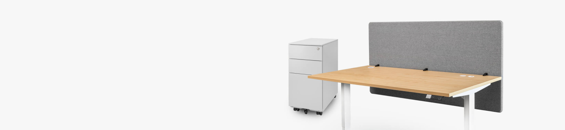 Kategorie Header Bild mit Tisch, Rollcontainer und Trennwand